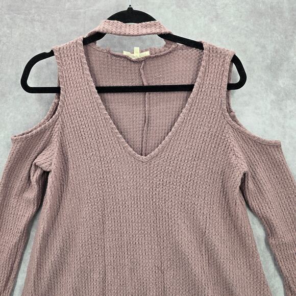 Andree by Unit Purple Long Sleeve Cold Shoulder Collar Sweater Cardigan Medium - Picture 3 of 8